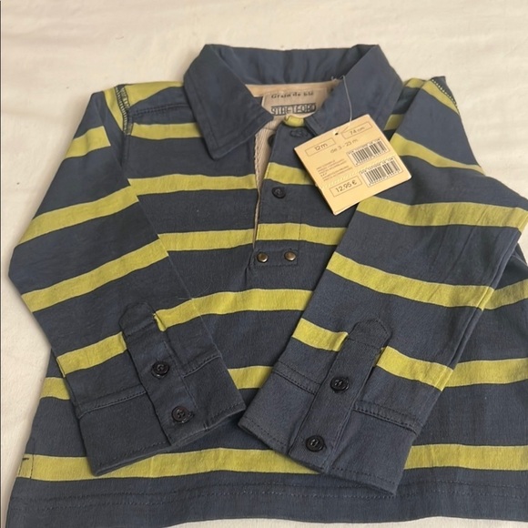 Blue and Yellow Striped Button Down Shirt with Long Sleeves - Picture 1 of 8